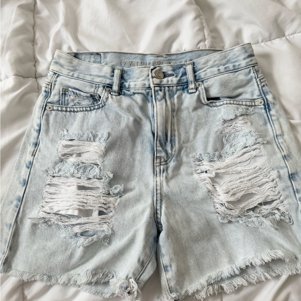 American Eagle Distressed Light Blue Denim Shorts